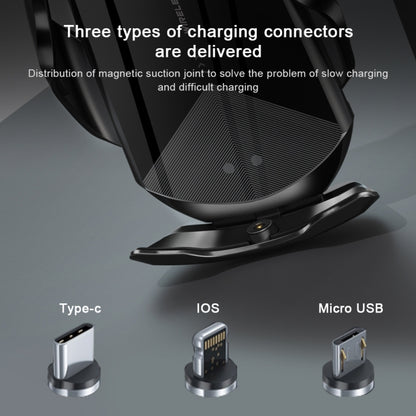 Q2 15W Universal Rotation Infrared Induction Magnetic Car Wireless Charging Mobile Phone Holder with Micro USB + 8 Pin + Type-C / USB-C Magnetic Connector(Black) - Wireless Charger Holders by PMC Jewellery | Online Shopping South Africa | PMC Jewellery