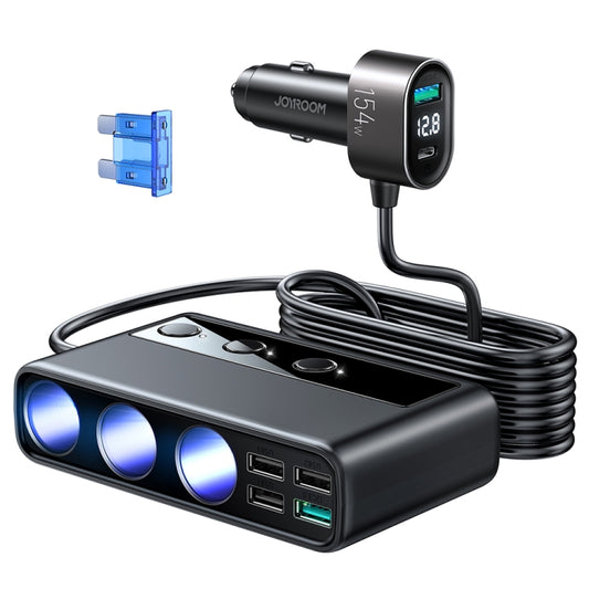 JOYROOM JR-CL06 9 in 1 154W PD USB-C / Type-C + Dual QC3.0 USB + 3 USB + 3 Cigarette Lighter Holes Digital Display Car Charger (Black) - Car Charger by JOYROOM | Online Shopping South Africa | PMC Jewellery