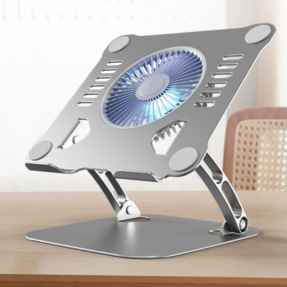 R-JUST HZ22 Dual-purpose Desktop Fan Aluminum Alloy Laptop  Bracket with Light(Silver) - Desktop Holder by R-JUST | Online Shopping South Africa | PMC Jewellery