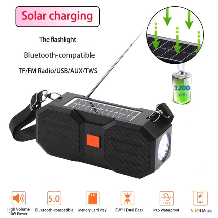 T&G TG634 Outdoor Solar Power Bluetooth Wireless Speaker with FM / Flashlight / TF Card Slot (Black) - Desktop Speaker by T&G | Online Shopping South Africa | PMC Jewellery