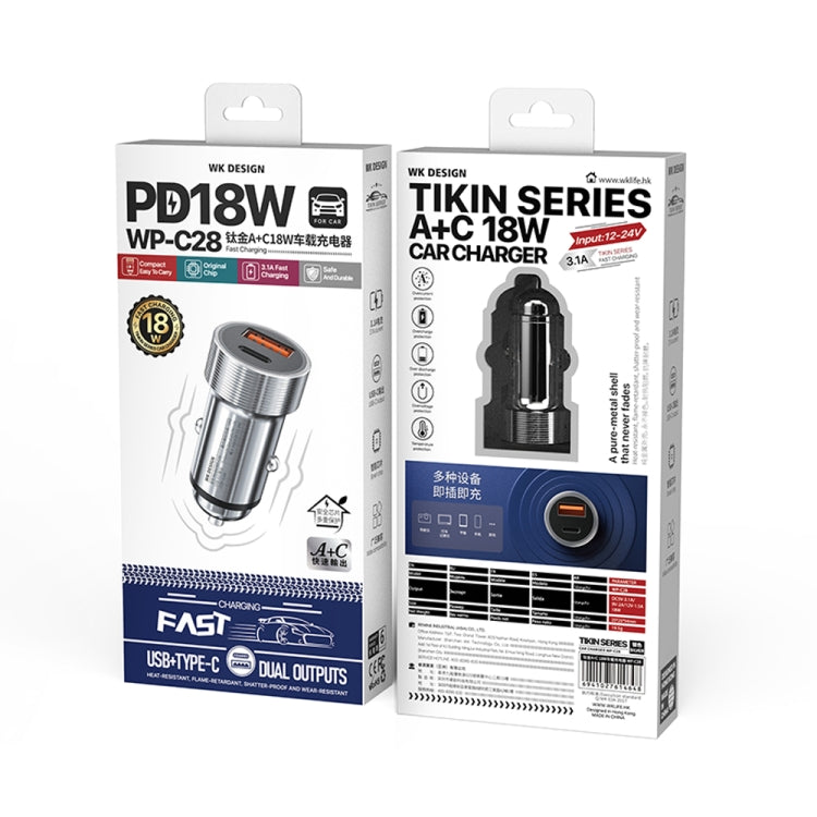 WK WP-C28 18W Titanium PD+QC3.0 Dual USB Car Charger (Silver) - Car Charger by WK | Online Shopping South Africa | PMC Jewellery
