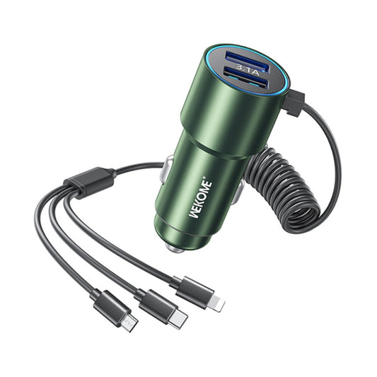 WK WP-C44 Pop Digital Series Ciahung 3-in-1 Cabled 33W Dual-USB Fast Car Charger (Green) - Car Charger by WK | Online Shopping South Africa | PMC Jewellery | Buy Now Pay Later Mobicred