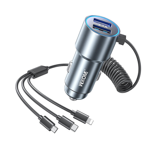 WK WP-C44 Pop Digital Series Ciahung 3-in-1 Cabled 33W Dual-USB Fast Car Charger (Silver) - Car Charger by WK | Online Shopping South Africa | PMC Jewellery | Buy Now Pay Later Mobicred