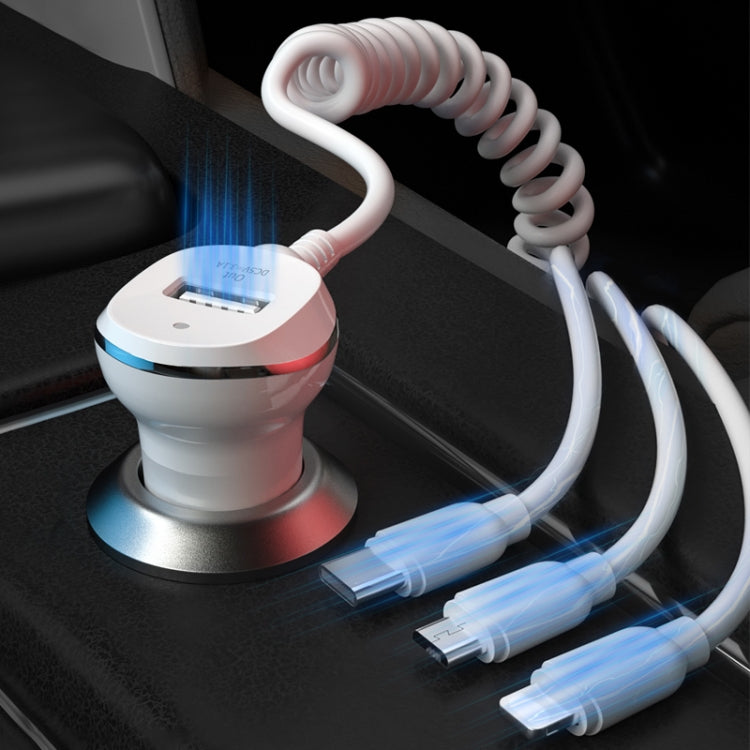 WK WP-C24 3.1A Explore The 3-in-1 Free Edition 8 Pin / Micro USB / USB-C / Type-C Data Cable + USB Car Charger (White) - Car Charger by WK | Online Shopping South Africa | PMC Jewellery | Buy Now Pay Later Mobicred