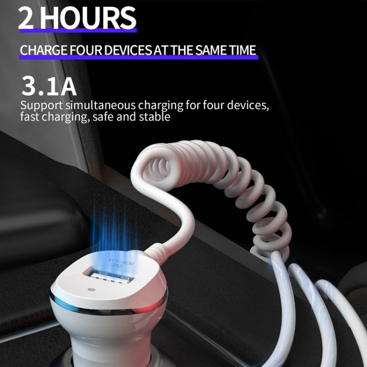 WK WP-C24 3.1A Explore The 3-in-1 Free Edition 8 Pin / Micro USB / USB-C / Type-C Data Cable + USB Car Charger (White) - Car Charger by WK | Online Shopping South Africa | PMC Jewellery | Buy Now Pay Later Mobicred