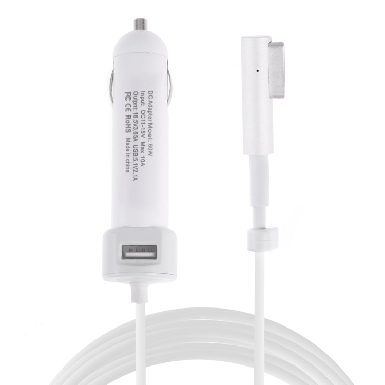 60W 5.1V 2.1A USB Interface Car Charger with 16.5V 3.65A L MagSafe Interface Data Cable(White) - Car Charger by PMC Jewellery | Online Shopping South Africa | PMC Jewellery