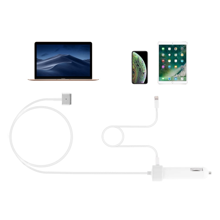 60W 5.1V 2.1A USB Interface Car Charger with 16.5V 3.65A T MagSafe 2 Interface Data Cable(White) - Car Charger by PMC TechLife | Online Shopping South Africa | PMC TechLife