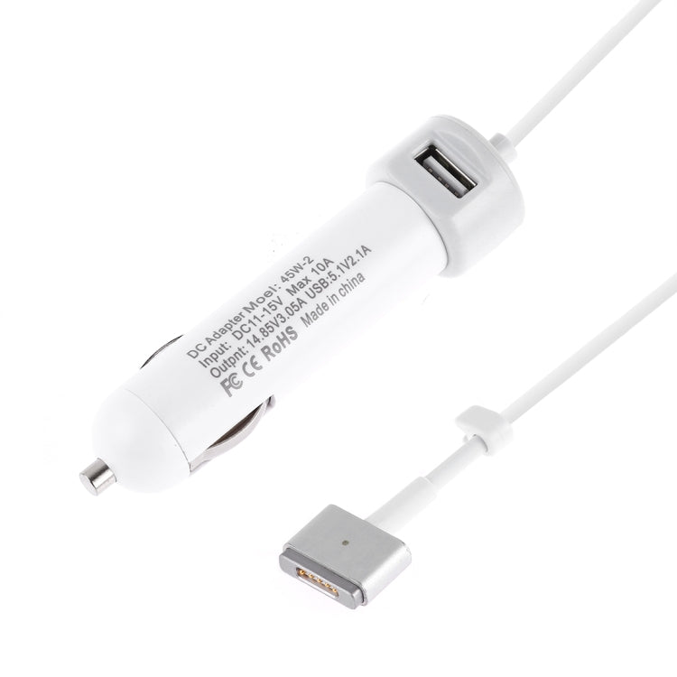 45W-2 5.1V 2.1A USB Interface Car Charger with 14.85V 3.05A T MagSafe 2 Interface Data Cable(White) - Car Charger by PMC Jewellery | Online Shopping South Africa | PMC Jewellery