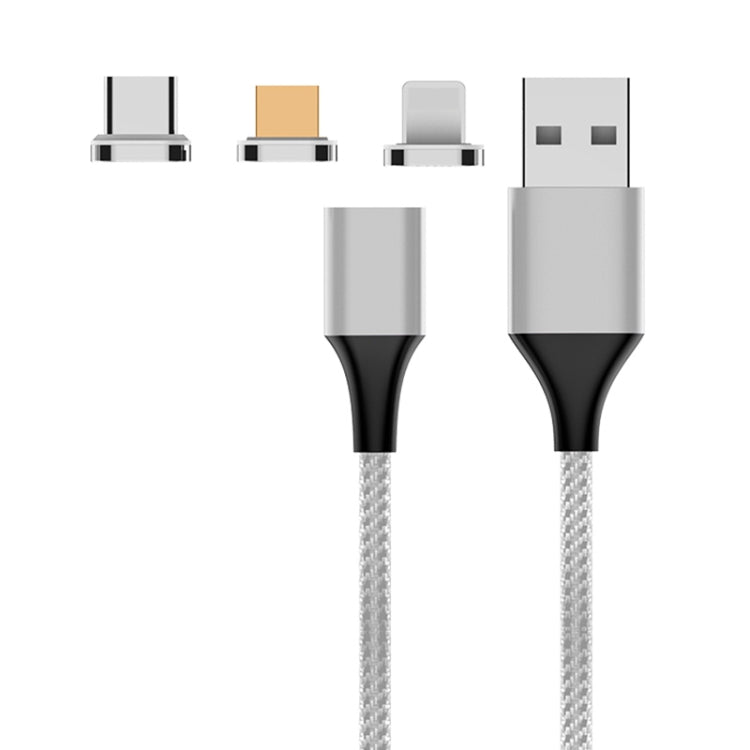 M11 3 in 1 3A USB to 8 Pin + Micro USB + USB-C / Type-C Nylon Braided Magnetic Data Cable, Cable Length: 1m (Silver) - Charging Cable & Head by PMC Jewellery | Online Shopping South Africa | PMC Jewellery