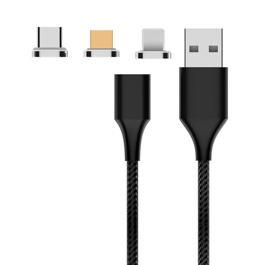 M11 3 in 1 5A USB to 8 Pin + Micro USB + USB-C / Type-C Nylon Braided Magnetic Data Cable, Cable Length: 1m (Black) - Charging Cable & Head by PMC Jewellery | Online Shopping South Africa | PMC Jewellery