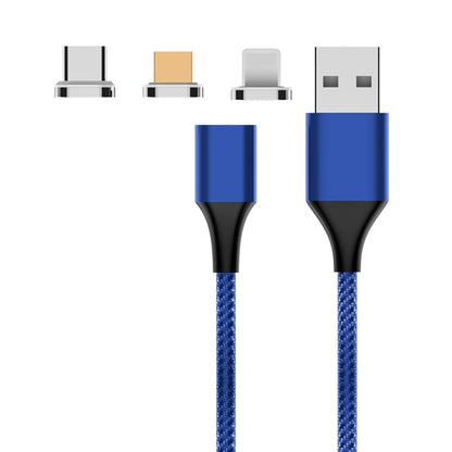 M11 3 in 1 5A USB to 8 Pin + Micro USB + USB-C / Type-C Nylon Braided Magnetic Data Cable, Cable Length: 2m (Blue) - Charging Cable & Head by PMC Jewellery | Online Shopping South Africa | PMC Jewellery