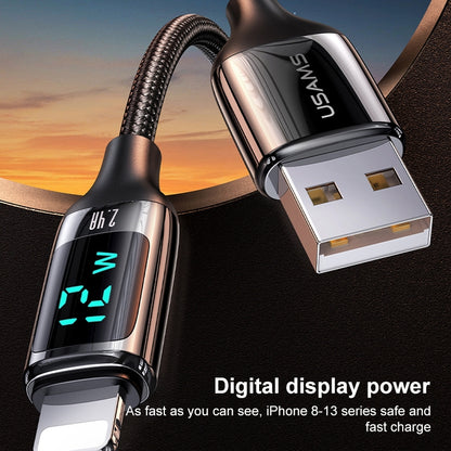 USAMS US-SJ543 U78 8 Pin Aluminum Alloy Digital Display Charging Data Cable, Length: 1.2m (Black) - Normal Style Cable by USAMS | Online Shopping South Africa | PMC Jewellery