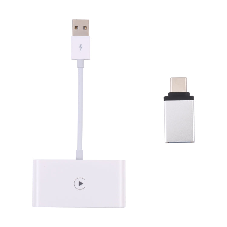 USB + USB-C / Type-C Wired to Wireless Carplay Adapter for iPhone(White) - Bluetooth Adapters by PMC Jewellery | Online Shopping South Africa | PMC Jewellery