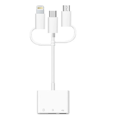 3 in 1 8-Pin And Micro USB And Type-C to TF & SD Card Reader USB OTG Extender Adapter (White) - Converter & Adapter by PMC Jewellery | Online Shopping South Africa | PMC Jewellery