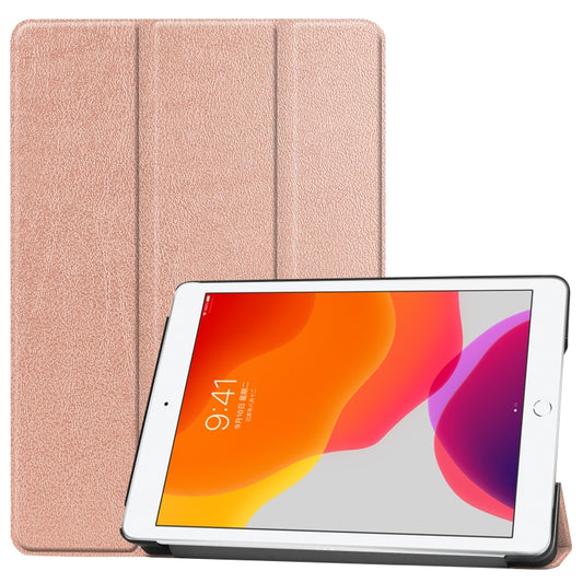 For iPad 10.2 Custer Texture Horizontal Flip Smart PU Leather Case with Sleep / Wake-up Function & Three-folding Holder (Rose Gold) - iPad 10.2 Cases by PMC Jewellery | Online Shopping South Africa | PMC Jewellery