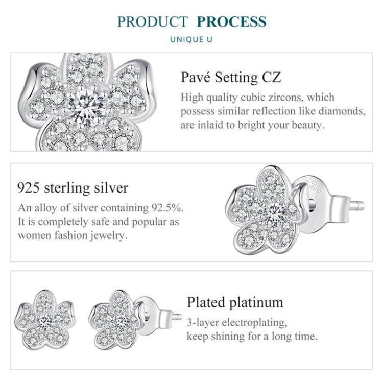 BSE855 Sterling Silver S925 White Gold Plated Full-set Zircon Flower Stud Earrings - Stud Earrings & Earrings by PMC Jewellery | Online Shopping South Africa | PMC Jewellery