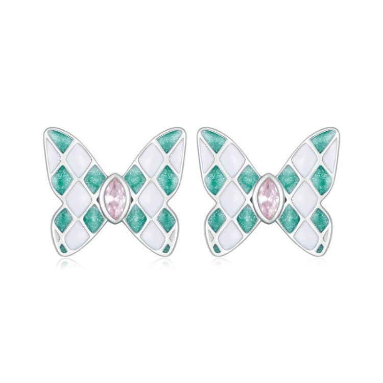 SCE1610 Sterling Silver S925 White Gold Plated Zircon Rhombus Spot Butterfly Stud Earrings - Stud Earrings & Earrings by PMC Jewellery | Online Shopping South Africa | PMC Jewellery