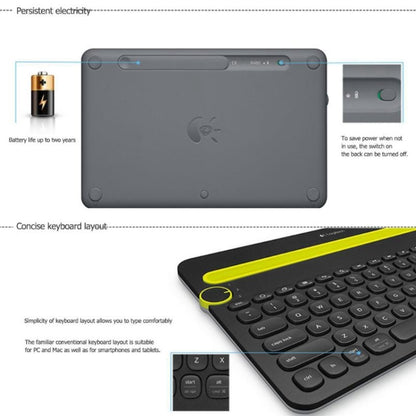 Logitech K480 Multi-device Bluetooth 3.0 Wireless Bluetooth Keyboard with Stand (Black) - Wireless Keyboard by Logitech | Online Shopping South Africa | PMC Jewellery | Buy Now Pay Later Mobicred