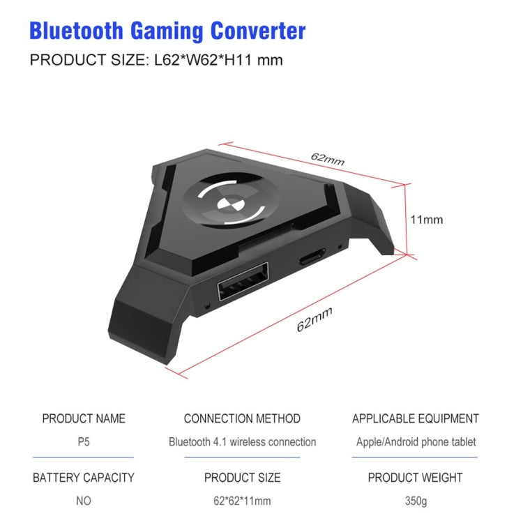 HXSJ P5 Bluetooth 4.1 Keyboard Mouse Bluetooth Gaming Converter, Can Not Be Pressed Version(Black) - Converter & Adapter by HXSJ | Online Shopping South Africa | PMC Jewellery