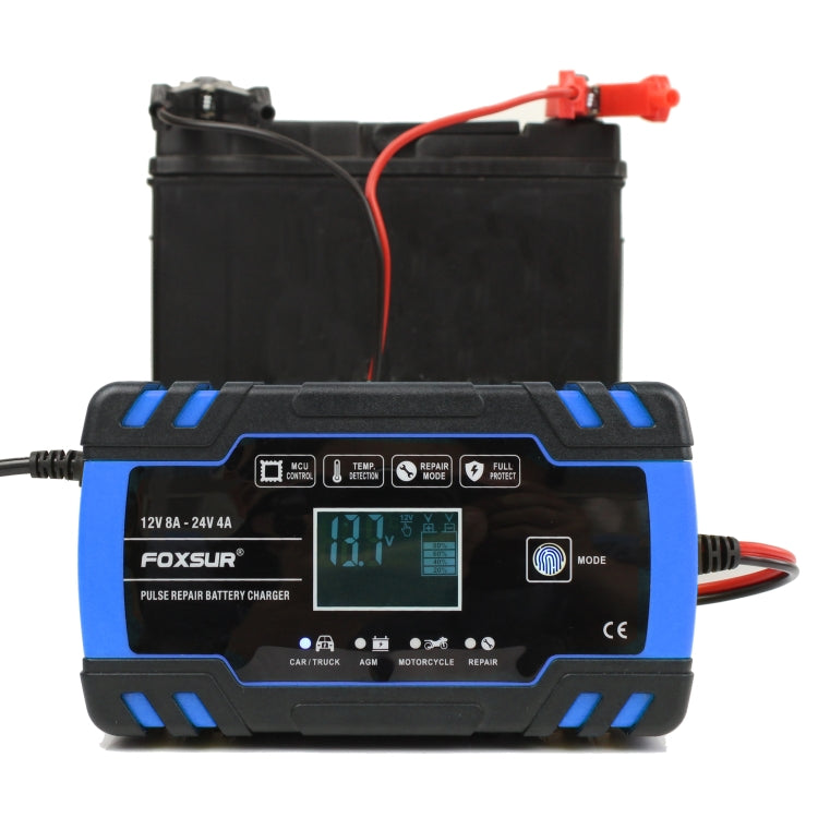 FOXSUR 12V-24V Car Motorcycle Truck Repair Battery Charger AGM Charger, UK Plug (Blue) - Battery Charger by FOXSUR | Online Shopping South Africa | PMC Jewellery | Buy Now Pay Later Mobicred