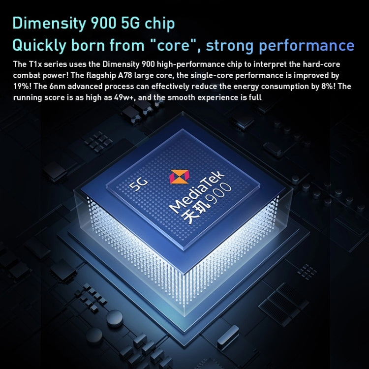 vivo T1x 5G, 64MP Camera, 6GB+128GB, Dual Back Cameras, Face ID & Side Fingerprint Identification, 5000mAh Battery, 6.58 inch Android 11.0 OriginOS 1.0 Dimensity 900 Octa Core up to 2.4GHz, OTG, Network: 5G(Black) - vivo by VIVO | Online Shopping South Africa | PMC Jewellery