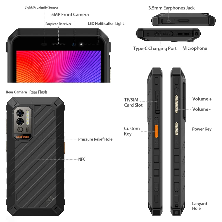 [HK Warehouse] Ulefone Power Armor X11 Pro Rugged Phone, 4GB+64GB, IP68/IP69K Waterproof Dustproof Shockproof, Dual Back Cameras, Face Unlock, 5.45 inch Android 12 MediaTek Helio G25 MT6762VWB Octa Core up to 2.0GHz, Network: 4G, NFC, OTG(Black) - Ulefone by Ulefone | Online Shopping South Africa | PMC Jewellery