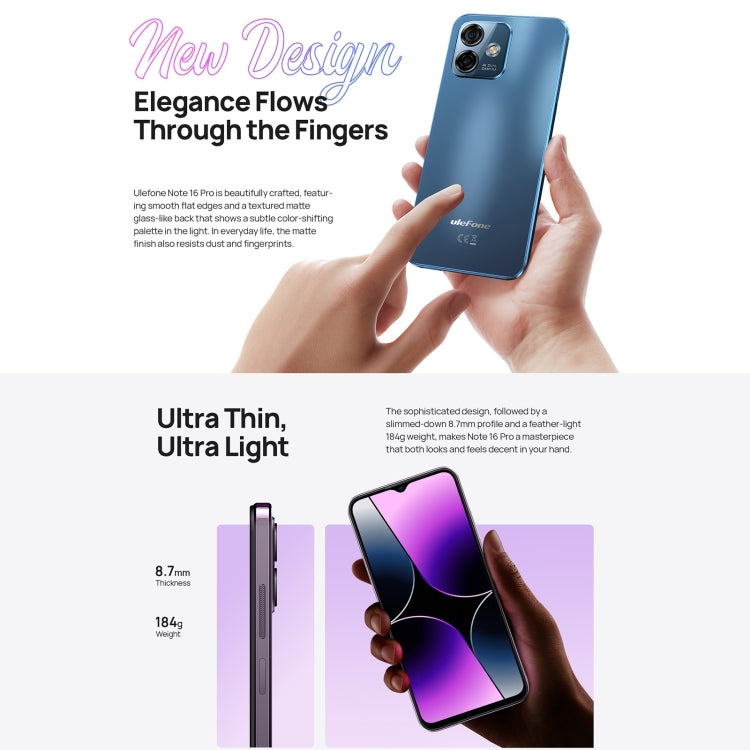 [HK Warehouse] Ulefone Note 16 Pro, 8GB+256GB, Dual Back Cameras, Face ID & Side Fingerprint Identification, 4400mAh Battery, 6.52 inch Android 13 Unisoc T606 Octa Core up to 1.6GHz, Network: 4G, Dual SIM, OTG (Purple) - Ulefone by Ulefone | Online Shopping South Africa | PMC Jewellery