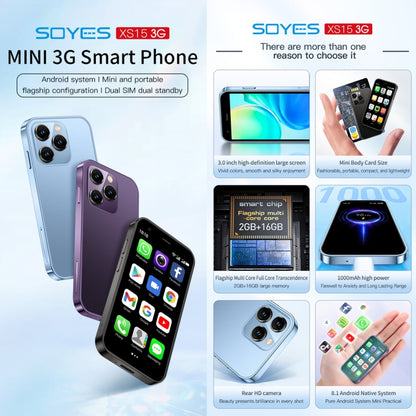 SOYES XS15, 2GB+16GB, 3.0 inch Android 8.1 MTK6580 Quad Core up to 1.3GHz, Bluetooth, WiFi, GPS, Network: 3G, Dual SIM (Purple) - SOYES by SOYES | Online Shopping South Africa | PMC Jewellery