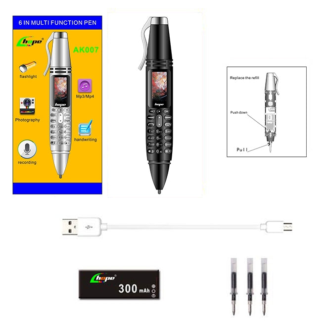 AK007 Mobile Phone, Multifunctional Remote Noise Reduction Back-clip Recording Pen with 0.96 inch Color Screen, Dual SIM Dual Standby, Support Bluetooth, GSM, LED Light, Handwriting(Black) - Others by PMC Jewellery | Online Shopping South Africa | PMC Jewellery