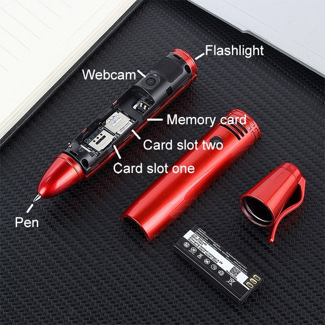 AK007 Mobile Phone, Multifunctional Remote Noise Reduction Back-clip Recording Pen with 0.96 inch Color Screen, Dual SIM Dual Standby, Support Bluetooth, GSM, LED Light, Handwriting (Red) - Others by PMC Jewellery | Online Shopping South Africa | PMC Jewellery