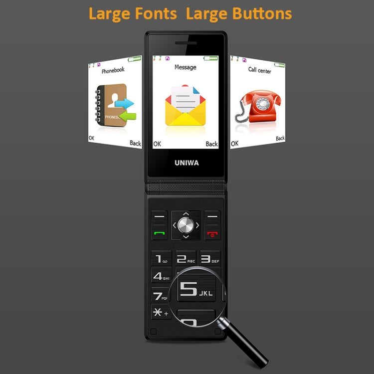 UNIWA X28 Dual-screen Flip Phone, 2.8 inch + 1.77 inch, MT6261D, Support Bluetooth, FM, SOS, GSM, Dual SIM(Gold) - UNIWA by UNIWA | Online Shopping South Africa | PMC Jewellery