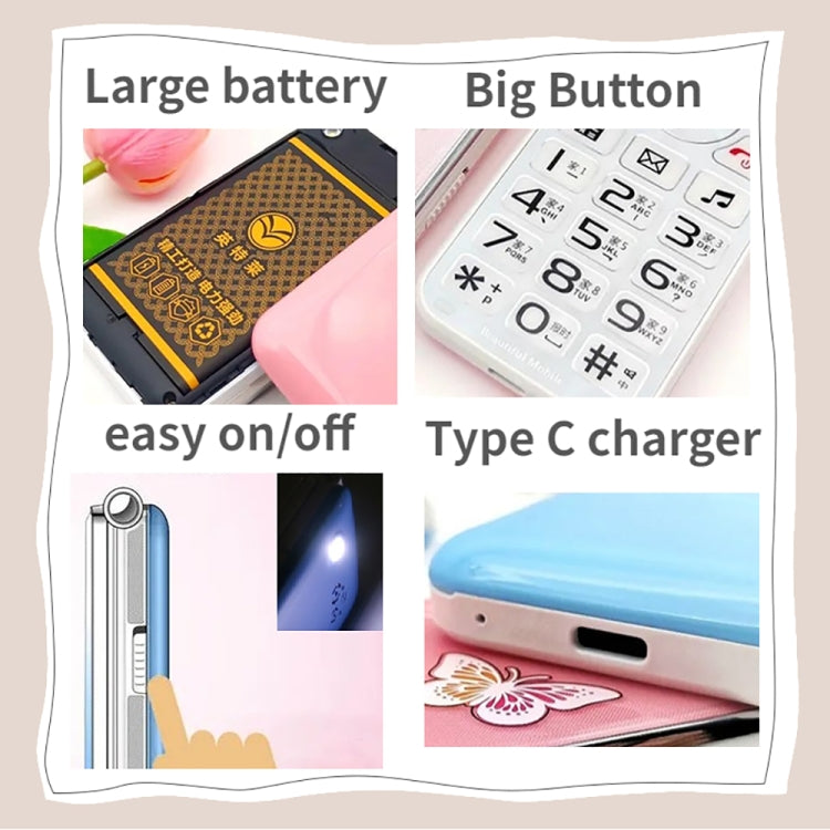 N509 Women Flip Phone, 2.4 inch, 6800mAh, Support FM, Flashlights, MP3, Big Keys, Dual SIM, EU Plug (Pink) - Others by PMC Jewellery | Online Shopping South Africa | PMC Jewellery