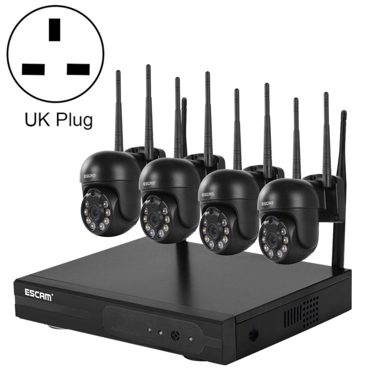 ESCAM WNK614 HD 3.0 Million Pixels 8-channel Wireless + 4IPC Wireless NVR Security System, UK Plug - Dome Camera by ESCAM | Online Shopping South Africa | PMC Jewellery | Buy Now Pay Later Mobicred