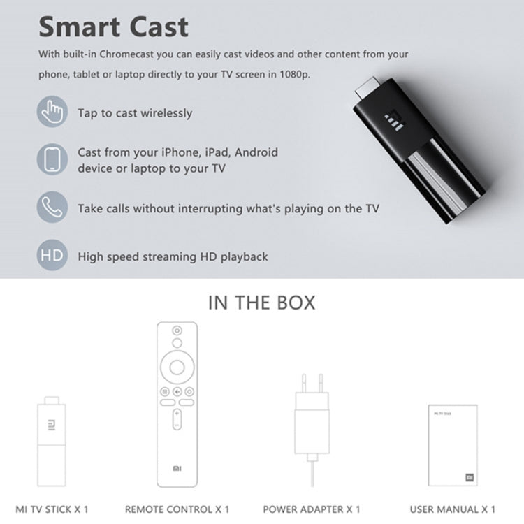 [HK Warehouse] Original Xiaomi Mi Android TV Stick, Quad Core Cotex A53, RAM 1GB + ROM 8GB, Global Version, EU Plug - Android TV Sticks by Xiaomi | Online Shopping South Africa | PMC Jewellery