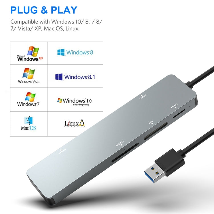 Rocketek CR308 USB3.0 Multi-function Card Reader CF / CFast / SD / MS / TF Card 5 in 1 (Silver Grey) -  by ROCKETEK | Online Shopping South Africa | PMC TechLife | Buy Now Pay Later Mobicred