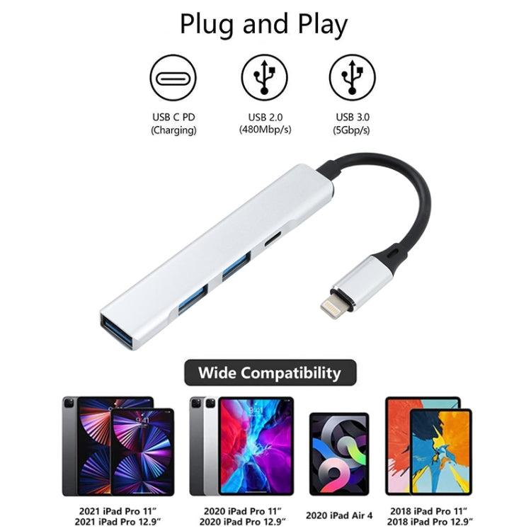 S-209 3 in 1 8 Pin Male to Dual USB 2.0 + USB 3.0 Female Adapter HUB(Silver) - Converter & Adapter by PMC Jewellery | Online Shopping South Africa | PMC Jewellery