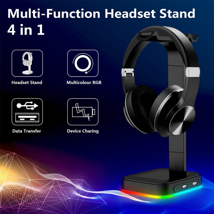 RGBD9 Colorful Glowing Gaming Headset Display Stand with Charging + Data Transmission Dual USB Interface (Black) - Anti-lost & Holder by PMC Jewellery | Online Shopping South Africa | PMC Jewellery