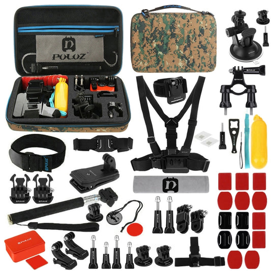 PULUZ 53 in 1 Accessories Total Ultimate Combo Kits with Camouflage EVA Case (Chest Strap + Suction Cup Mount + 3-Way Pivot Arms + J-Hook Buckle + Wrist Strap + Helmet Strap + Extendable Monopod + Sur ...  for GoPro, Insta360, DJI and Other Action Cameras -  by PULUZ | Online Shopping South Africa | PMC Jewellery | Buy Now Pay Later Mobicred