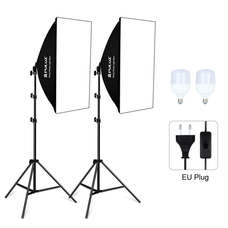 PULUZ Softbox Lighting Kit 2 PCS 50x70cm Professional Photo Studio Photography Light Equipment with 2 x E27 Socket Bulb Photography Lighting Kit(EU Plug) - Stand Bracket by PULUZ | Online Shopping South Africa | PMC Jewellery | Buy Now Pay Later Mobicred