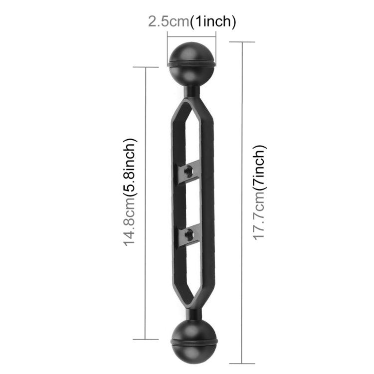 PULUZ 7.0 inch 17.7cm Aluminum Alloy Dual Balls Arm, Ball Diameter: 25mm(Black) - Diving Accessories by PULUZ | Online Shopping South Africa | PMC Jewellery