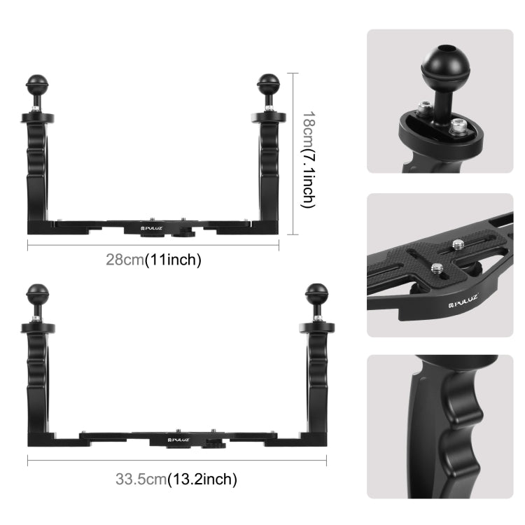 PULUZ Dual Handles Aluminium Alloy Tray Stabilizer for Underwater Camera Housings(Black) - Diving Accessories by PULUZ | Online Shopping South Africa | PMC Jewellery | Buy Now Pay Later Mobicred