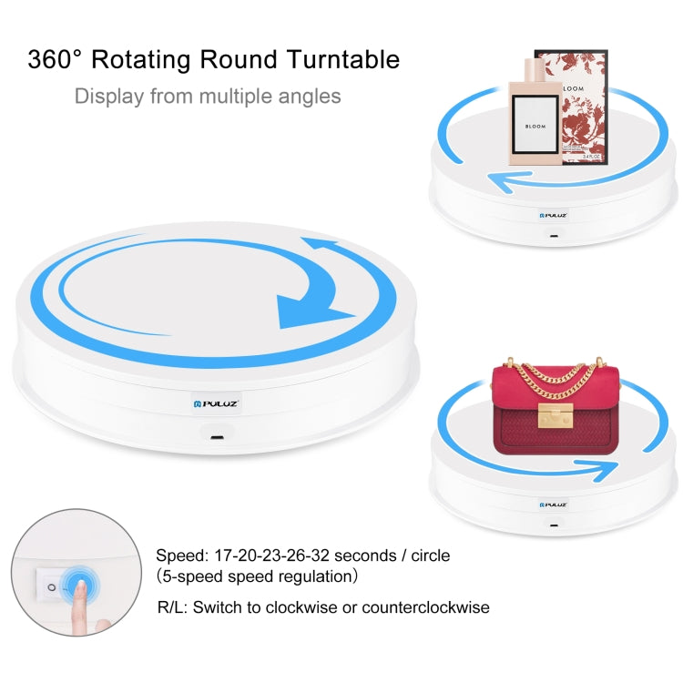 PULUZ 30cm Adjusting Speed Rotating Turntable Display Stand, Load 10-15kg, EU Plug(White) - free shipping - PMC TechLife - Order now!