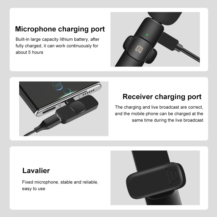 PULUZ Wireless Lavalier Noise Reduction Reverb Microphones for Type-C Phone, Type-C Receiver and Dual Microphones (Black) - Microphone by PULUZ | Online Shopping South Africa | PMC Jewellery