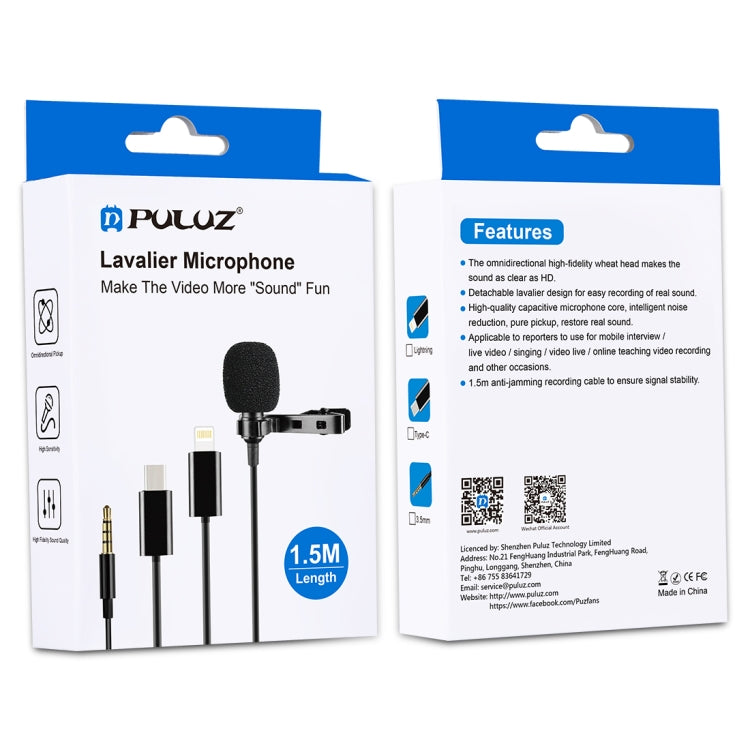 PULUZ 1.5m 3.5mm Jack Lavalier Wired Condenser Recording Microphone - Microphone by PULUZ | Online Shopping South Africa | PMC Jewellery