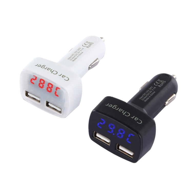 4 in 1 5V 3.1A Dual Ports Car Charger with Voltage, Temperature and Current Display(White) - Car Charger by PMC Jewellery | Online Shopping South Africa | PMC Jewellery