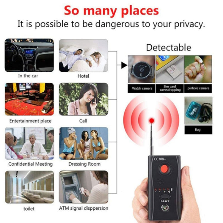 CC308+ Multi-Detector Full-Range All-Round Detector For Hidden Mini Camera / IP Lens/ GMS / RF Signal Detector Finder(Black) - free shipping - PMC TechLife - Order now!