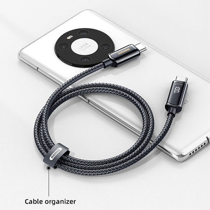 REMAX RC-128a 100W Type-C / USB-C to Type-C / USB-C Intelligent Digital Display Zinc Alloy Braided Charging Data Cable, Length: 1.2m (Tarnish) - USB-C & Type-C Cable by REMAX | Online Shopping South Africa | PMC Jewellery | Buy Now Pay Later Mobicred