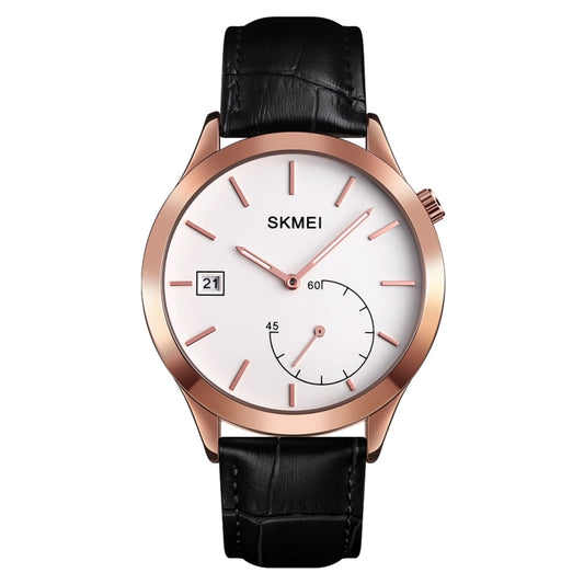 SKMEI 1581 Creative Fashion Men Watch Simple Casual Outdoor Sports Waterproof Two-Pin Quartz Watch(Rose Gold Black) - Leather Strap Watches by SKMEI | Online Shopping South Africa | PMC Jewellery | Buy Now Pay Later Mobicred