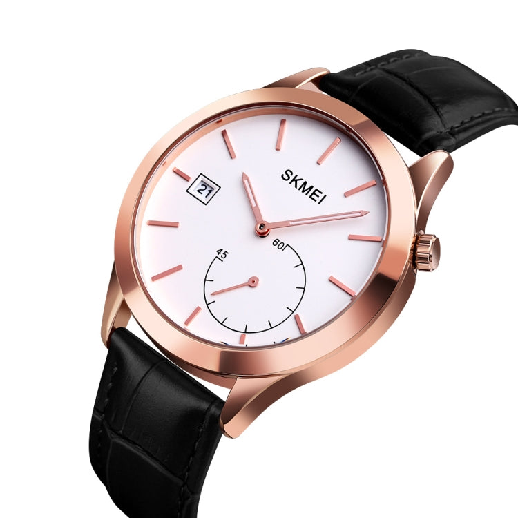 SKMEI 1581 Creative Fashion Men Watch Simple Casual Outdoor Sports Waterproof Two-Pin Quartz Watch(Rose Gold Black) - Leather Strap Watches by SKMEI | Online Shopping South Africa | PMC Jewellery | Buy Now Pay Later Mobicred