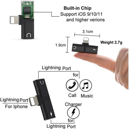 Zs-18182 2 in 1 8 Pin Male to 8 Pin Charging + 8 Pin Audio Female Connector Earphone Adapter, Supports Call & Volume Control(Silver + Black) - Earphone Adapter by PMC Jewellery | Online Shopping South Africa | PMC Jewellery